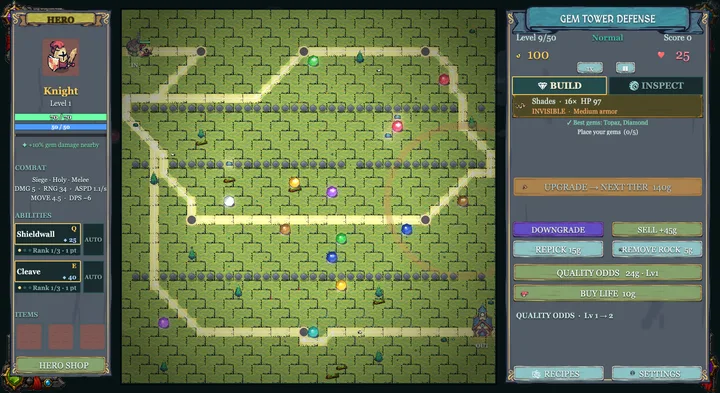 Gem TD maze routing a creep wave the long way round